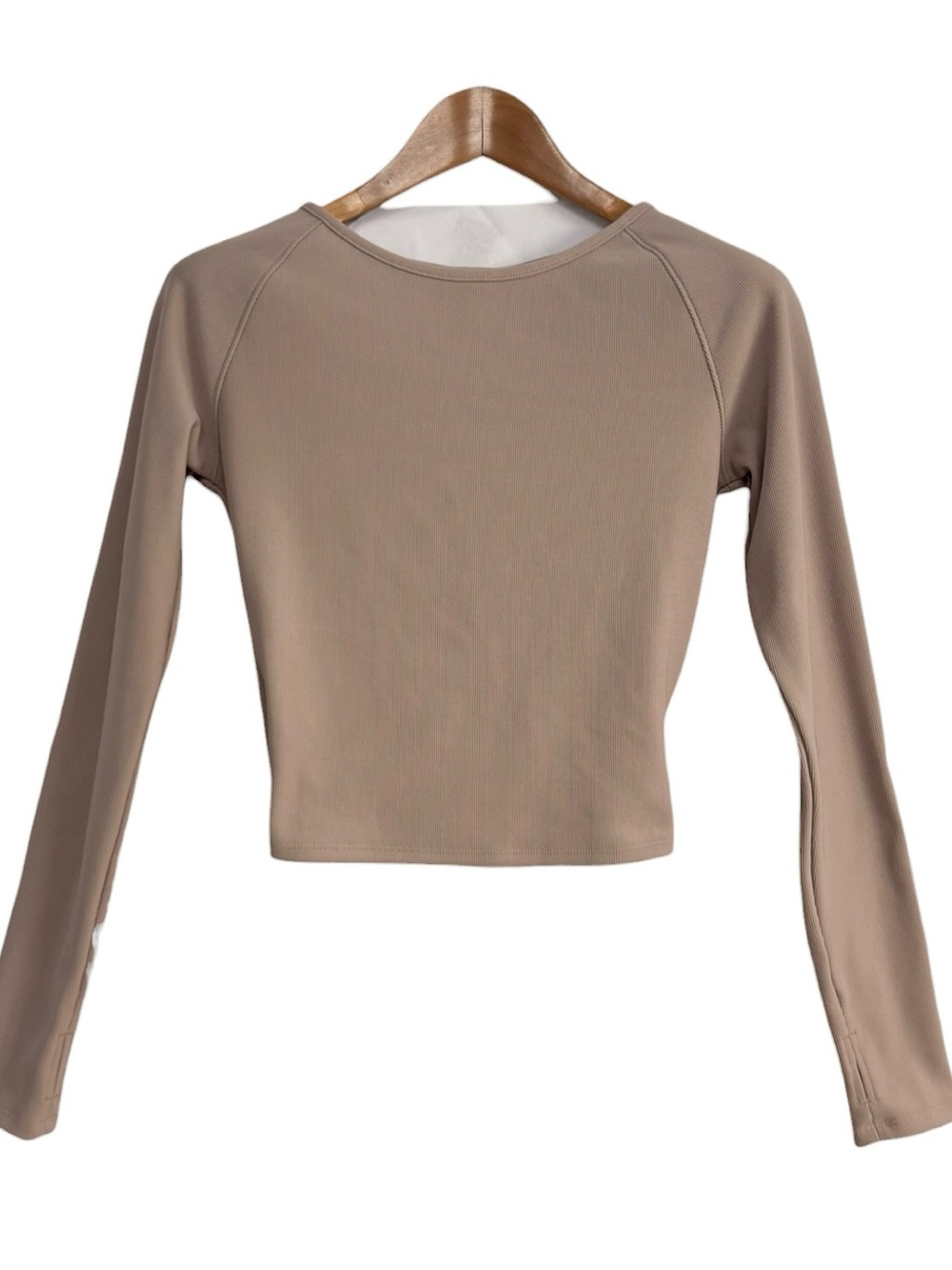 Move Theology Ribbed Taupe Open Back Crop Top Yoga Activewear Size Small